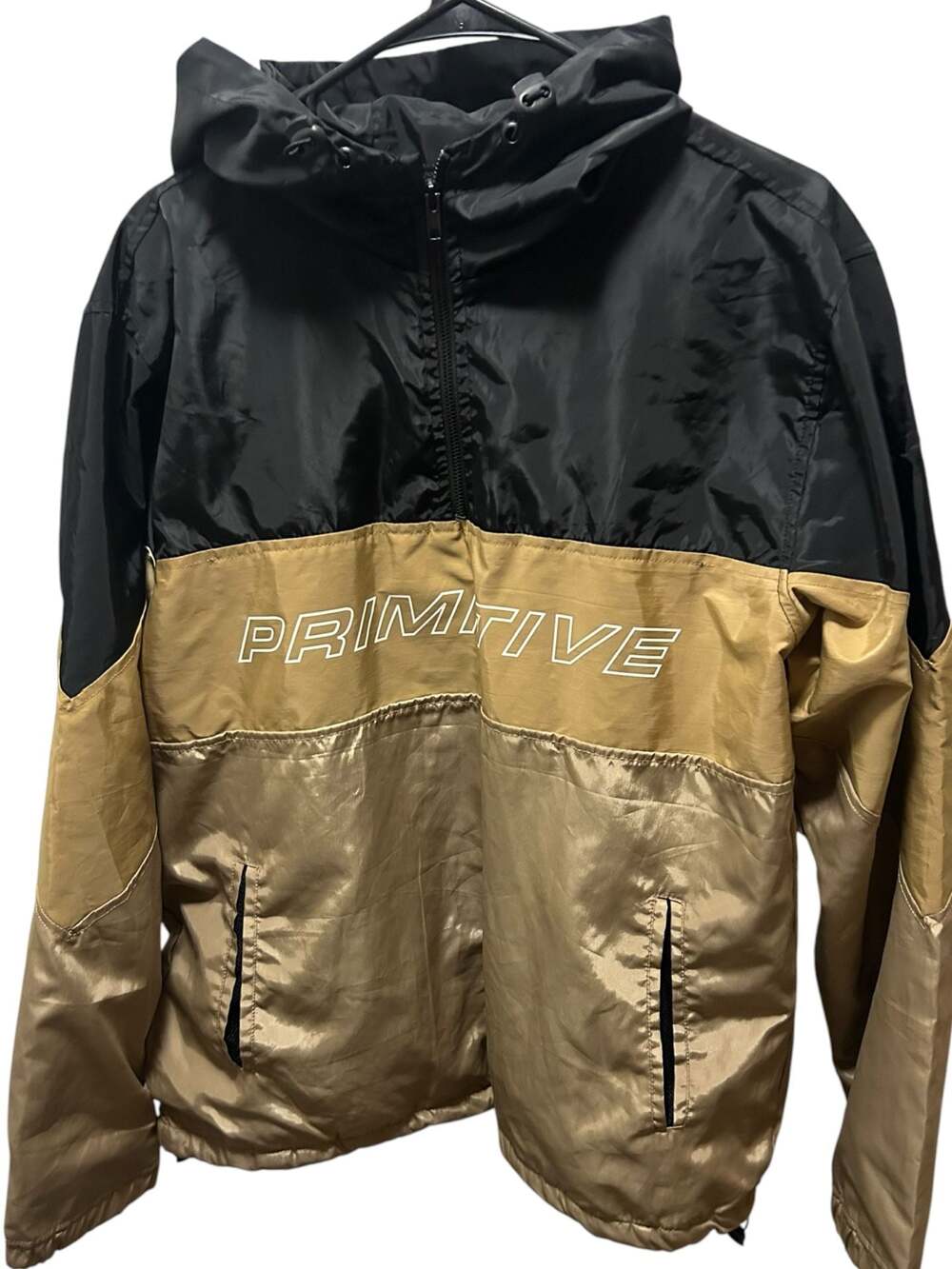 Primitive Skateboarding Blocked Anorak Windbreaker Jacket Black Gold Size Large